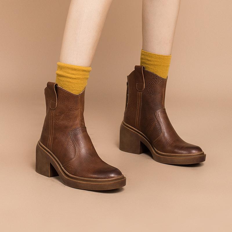 Bottes western en cuir Dwarves, bottes de cowboy faites à la main, chaussures de designer avec zip arrière en marron/noir/vert
