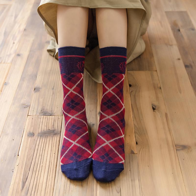 Chaussettes en coton rétro rouge foncé, longueur mollet, série de cadeaux de Noël, 4 paires