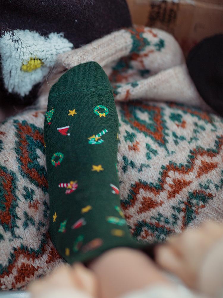 Chaussettes en coton rétro arbre de Noël, longueur mollet, série de cadeaux mignons, 4 paires