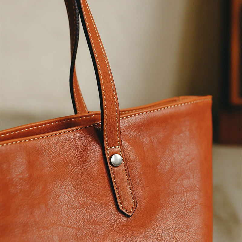 Sac à main en cuir de vachette rétro grande capacité pour femmes