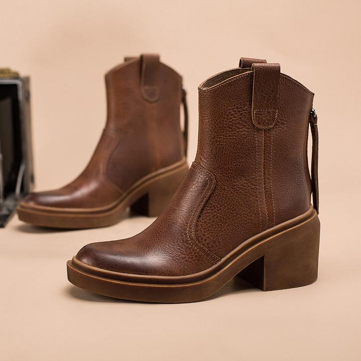 Bottes western en cuir Dwarves, bottes de cowboy faites à la main, chaussures de designer avec zip arrière en marron/noir/vert