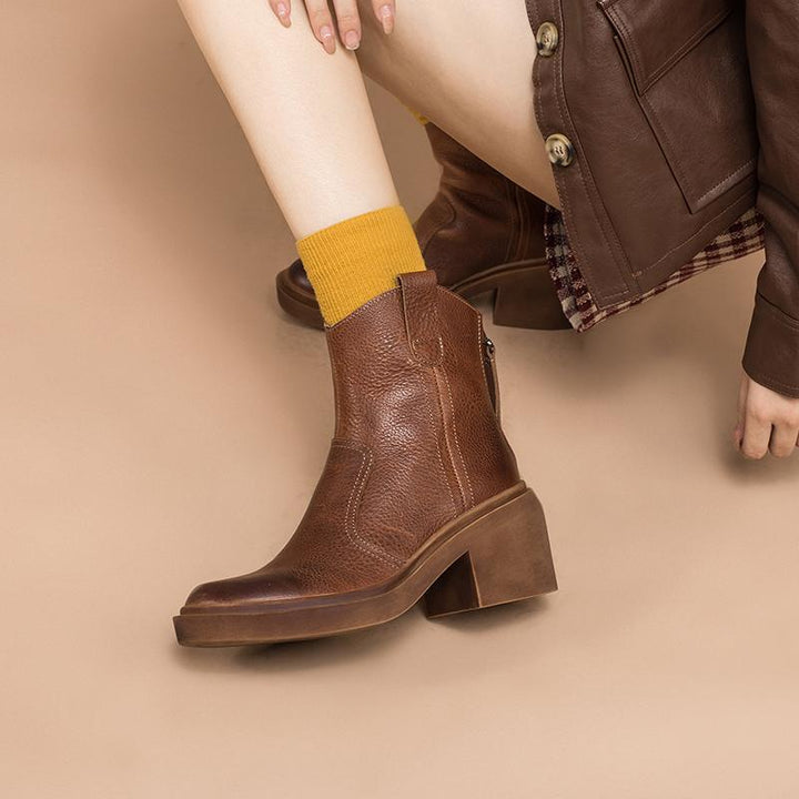 Bottes western en cuir Dwarves, bottes de cowboy faites à la main, chaussures de designer avec zip arrière en marron/noir/vert