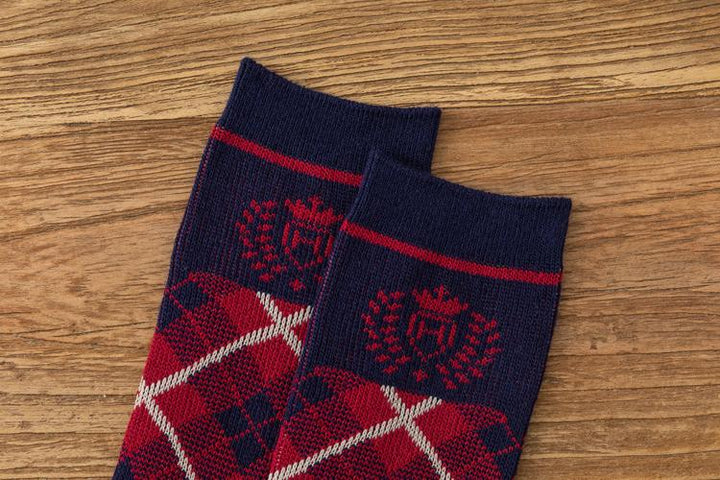 Chaussettes en coton rétro rouge foncé, longueur mollet, série de cadeaux de Noël, 4 paires
