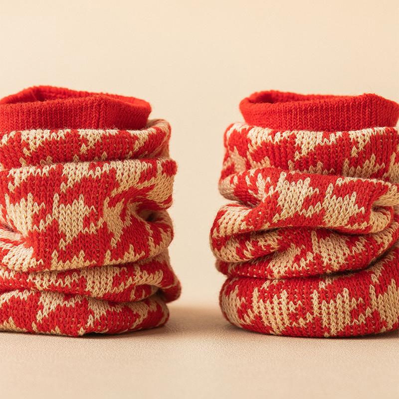 Chaussettes en coton rétro rouges, longueur mollet, série de cadeaux de Noël, 3 paires