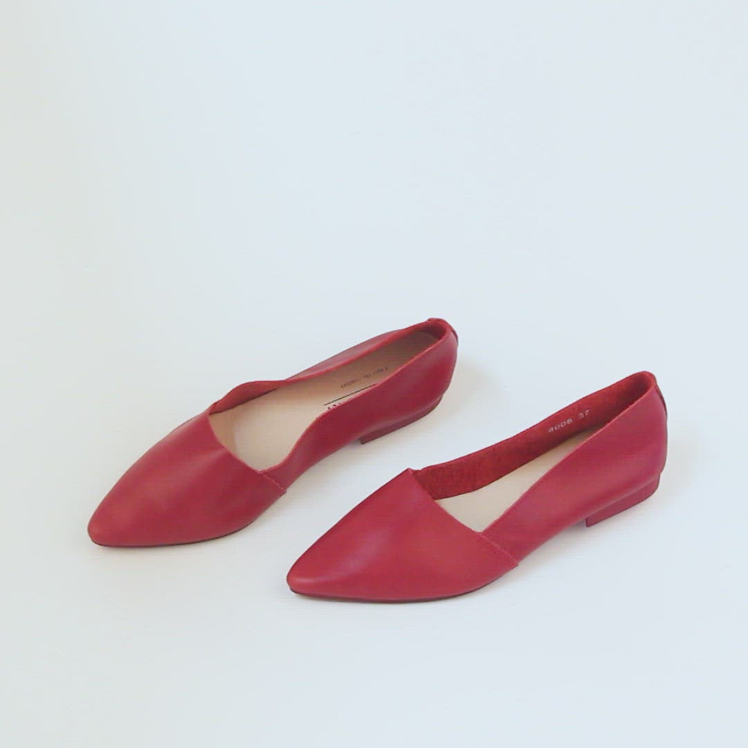 Chaussures de créateur en cuir véritable, mocassins à enfiler pour femmes, ballerines à bout pointu vert/beige/rouge/noir