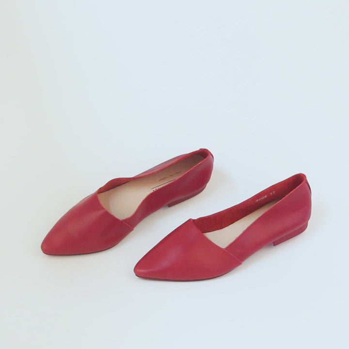 Chaussures de créateur en cuir véritable, mocassins à enfiler pour femmes, ballerines à bout pointu vert/beige/rouge/noir