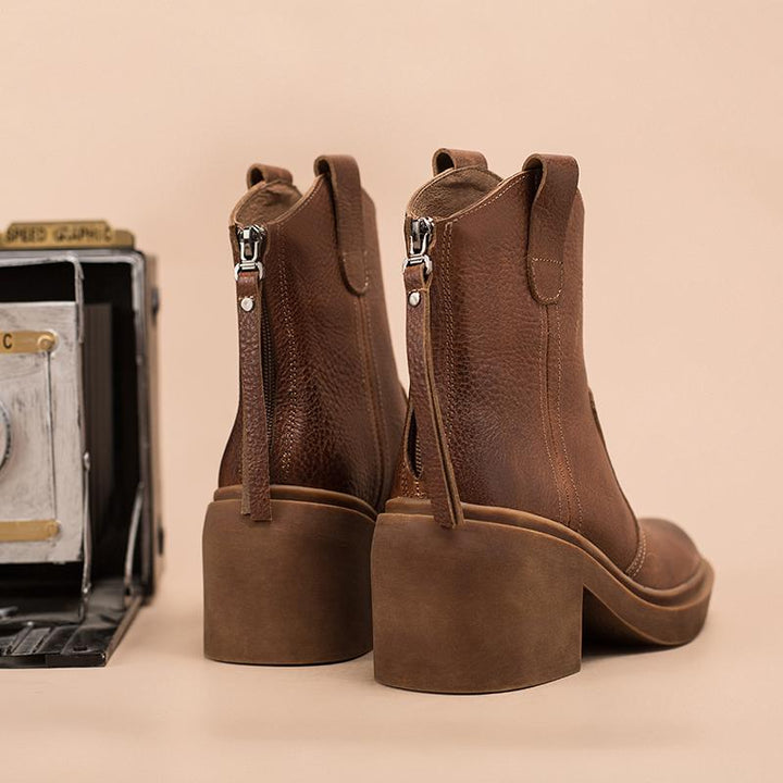 Bottes western en cuir Dwarves, bottes de cowboy faites à la main, chaussures de designer avec zip arrière en marron/noir/vert