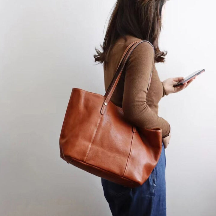 Sac à main en cuir de vachette rétro grande capacité pour femmes