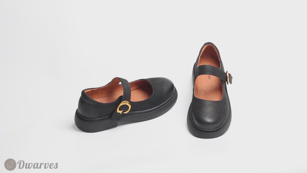 Dwarves Handmade Retro Waxing Leather Flat Mary Jane Shoes For Women Round Toe Brown/Black/Coffee