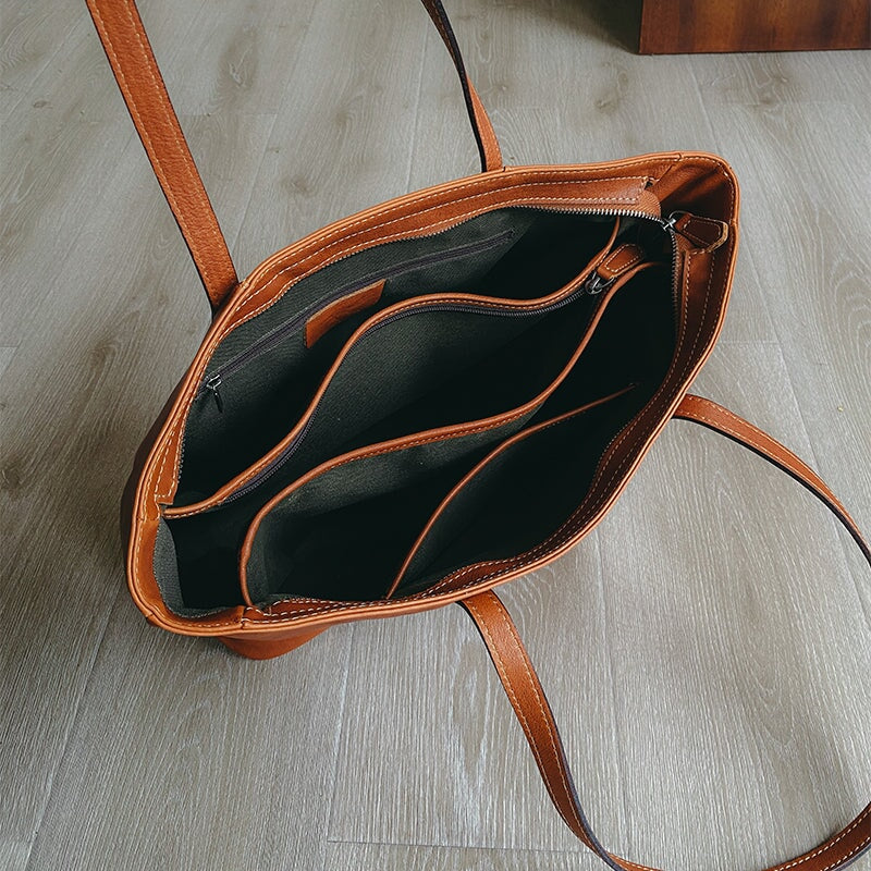 Sac à main en cuir de vachette rétro grande capacité pour femmes