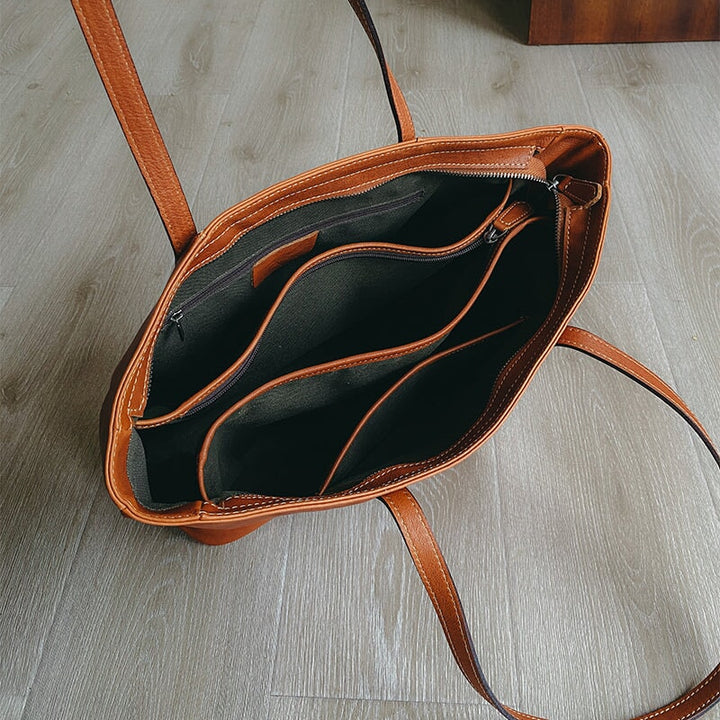 Sac à main en cuir de vachette rétro grande capacité pour femmes