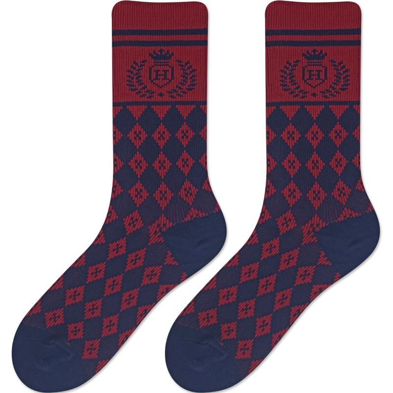 Chaussettes en coton rétro rouge foncé, longueur mollet, série de cadeaux de Noël, 4 paires