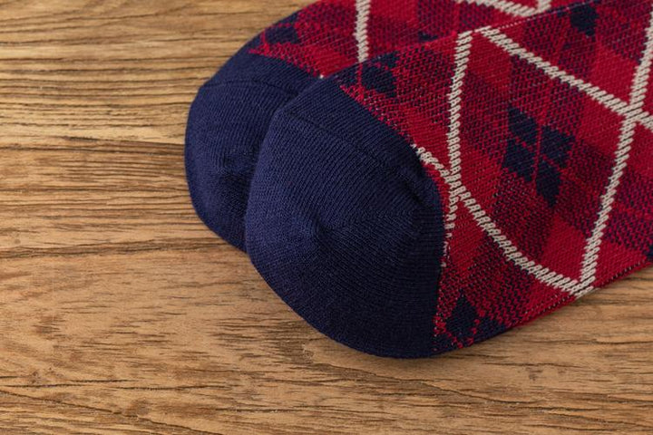 Chaussettes en coton rétro rouge foncé, longueur mollet, série de cadeaux de Noël, 4 paires