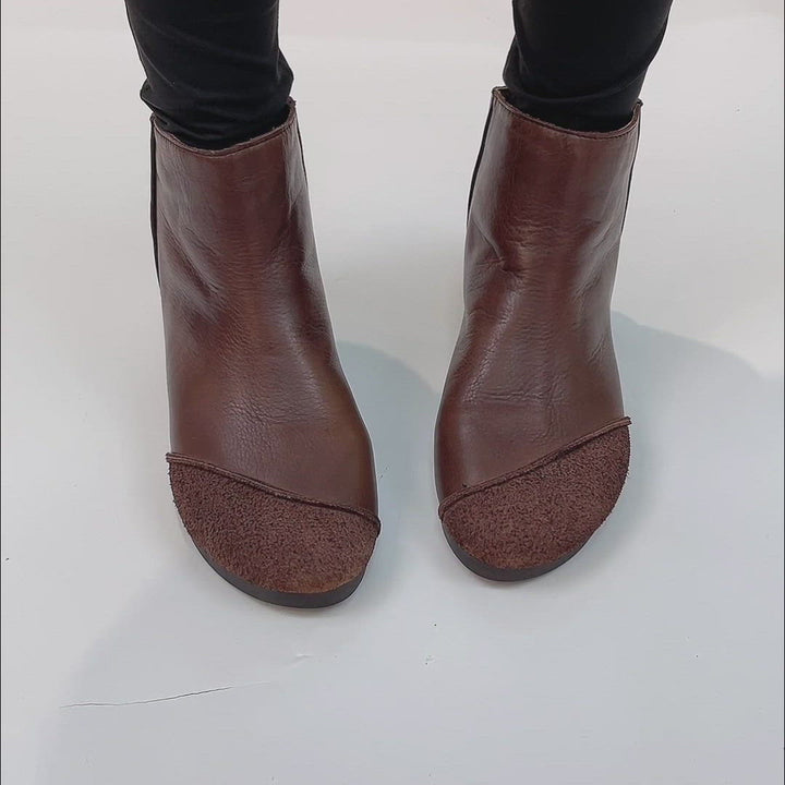 Womens Barefoot Soft Leather Flats Boots Color Blocking Ankle Boots Original Design Coffee/Black