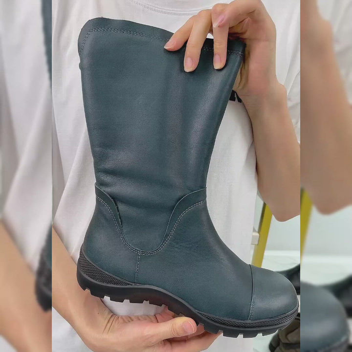 Bottes en cuir faites à la main, à zip latéral, longueur mollet, pour l&