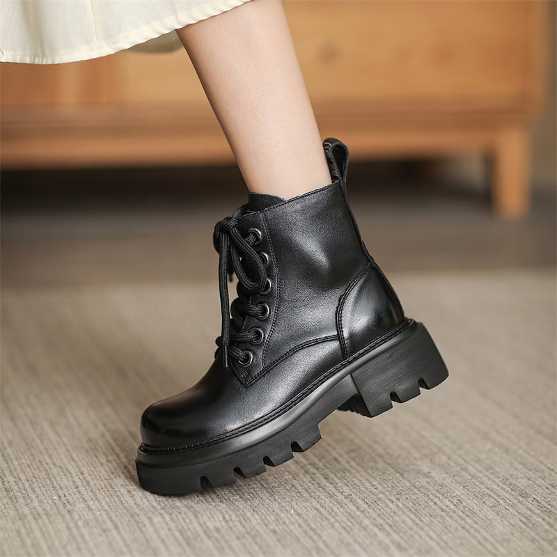 60mm Platform Boots Lace up Leather Martin Boots Handmade Combat Boots ...