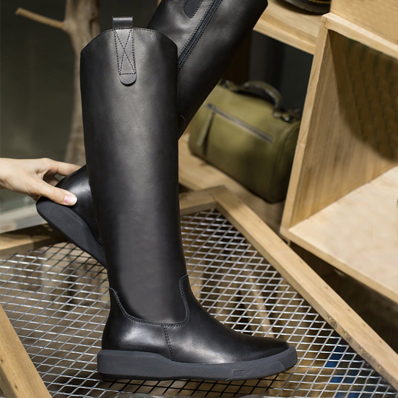 Handmade Soft Leather Knee High Boots Side Zip Riding Boots in Black ...