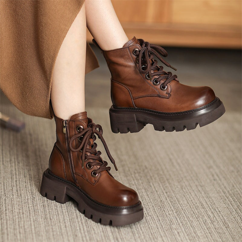 60mm Platform Boots Lace up Leather Martin Boots Handmade Combat Boots ...