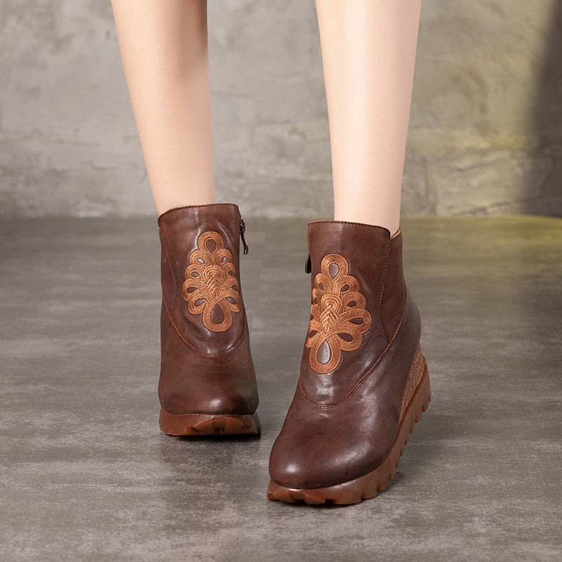 Retro Boots For Women Leather Platform Boots Coffee – Dwarves Shoes