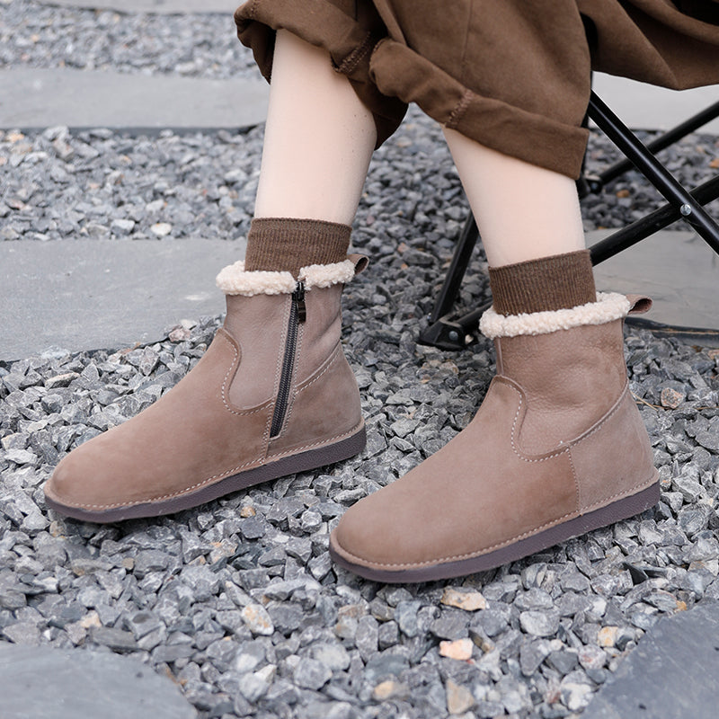 Womens Handmade Leather Ankle Boots Short Boots Side Zipper in Brown/B ...