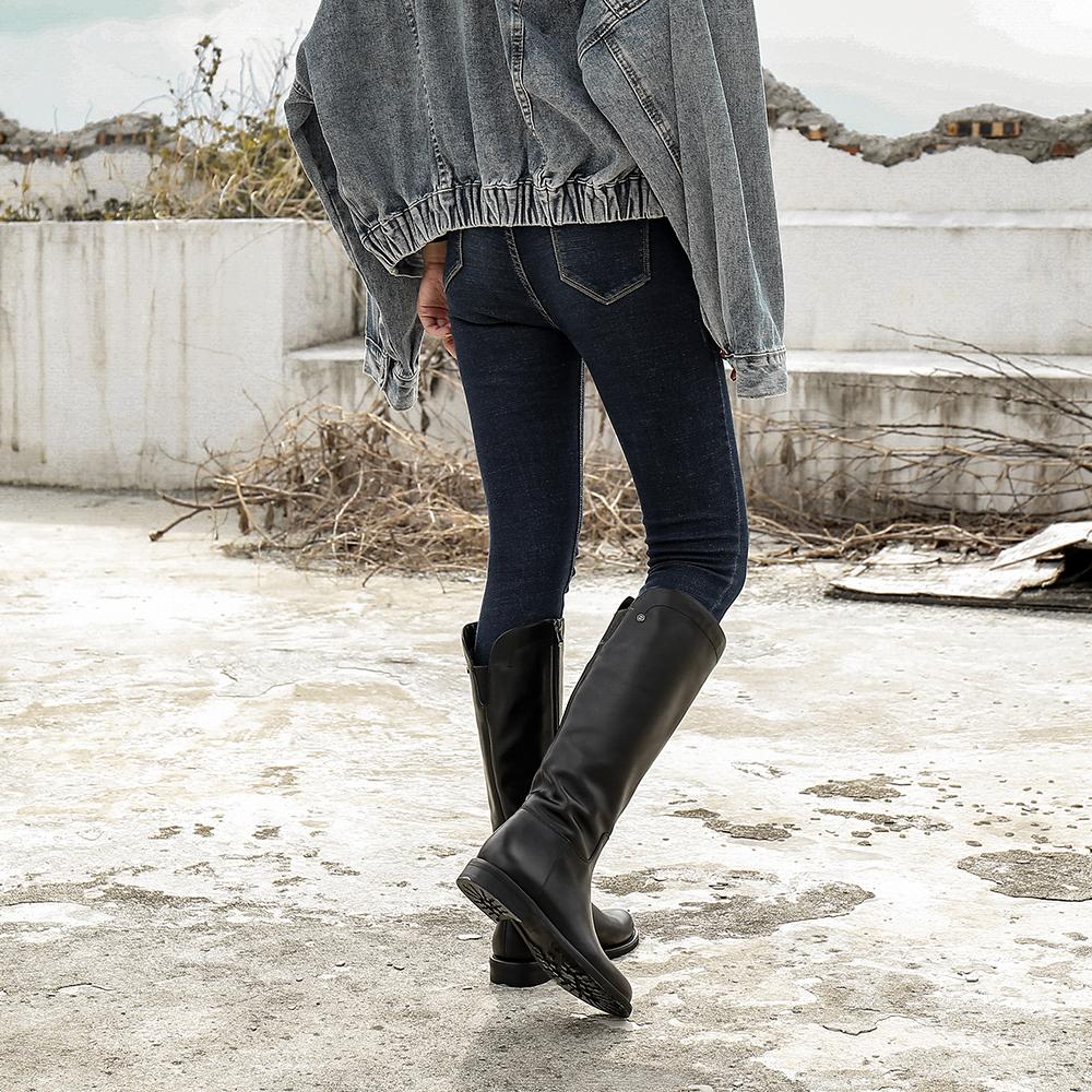 Handmade Soft Leather Knee High Boots Side Zip Riding Boots Black Shor ...