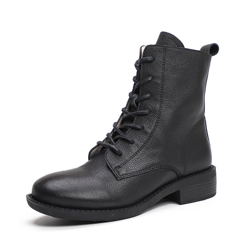 Winter Boots Handmade Genuine Leather Lace-Up Combat Boots Retro