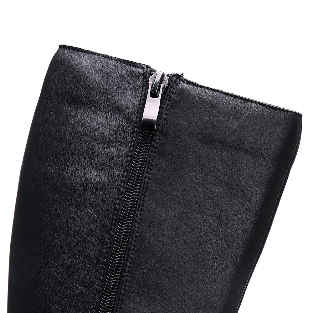 Handmade Soft Leather Knee High Boots Side Zip Riding Boots Short Plus ...