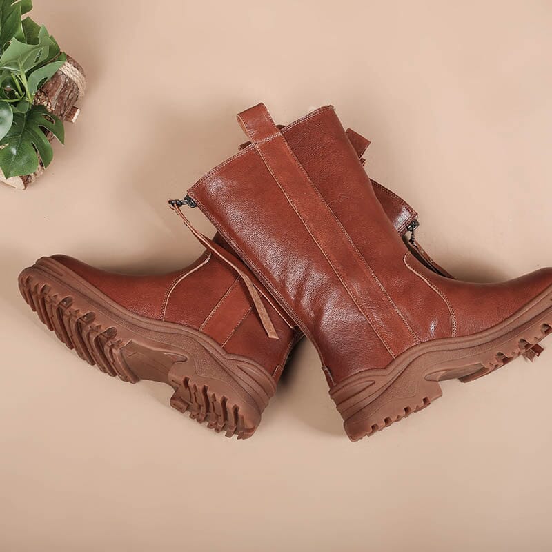 Womens Shearling Lined Snow Boots for Cold Winter Retro Leather Mid Ca â Dwarves Shoes