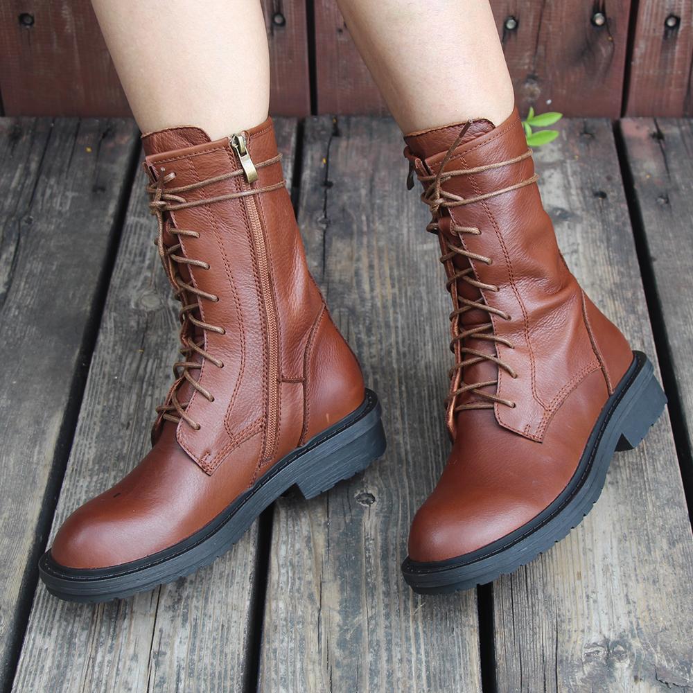 Handmade Genuine Leather Vintage Women Short Boots