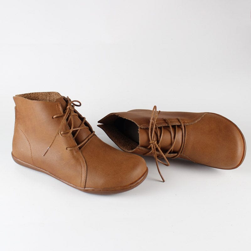 Leather Women Ankle Booties Lace-Up Casual Shoes Flats Brown/Black 6.5 / Brown