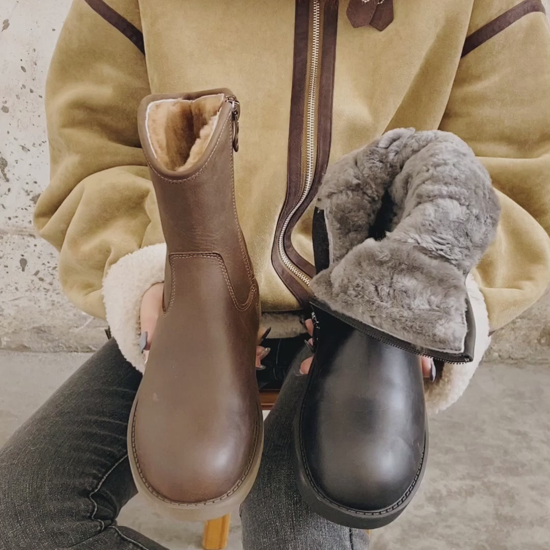 Dwarves Western Cowboy Boots Handmade Leather Side Zip Snow Boots in Black/Coffee/Brown
