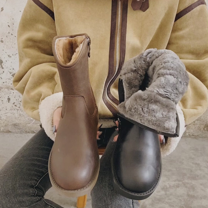 Dwarves Western Cowboy Boots Handmade Leather Side Zip Snow Boots in Black/Coffee/Brown