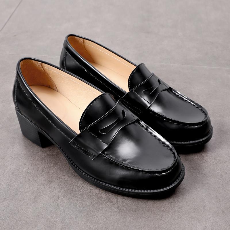 Enamel leather Penny Loafers Handmade Uniform Shoes Black/Brown 4.5cm ...