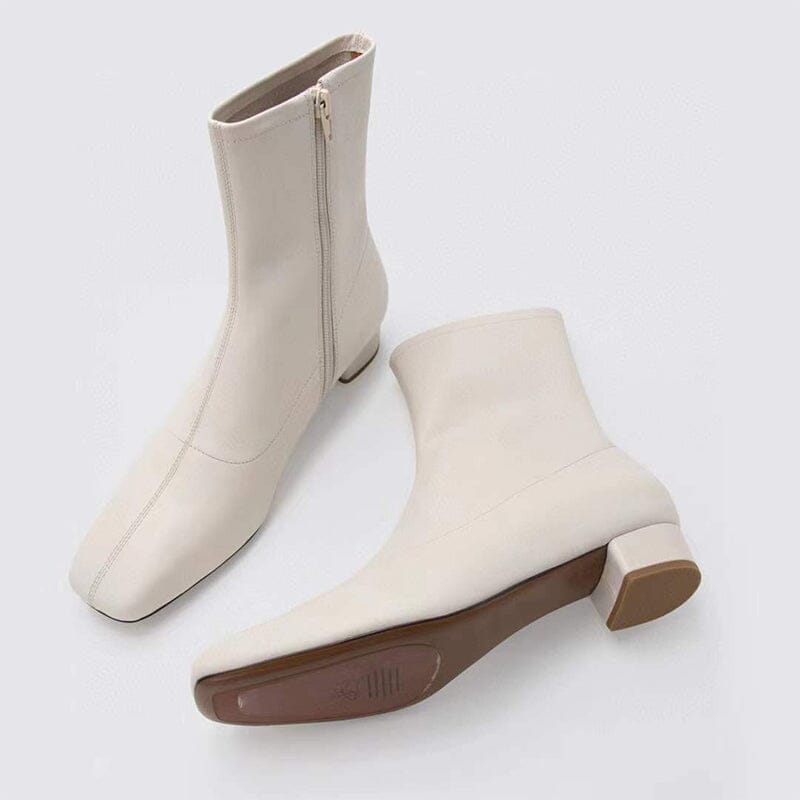 Squared Toe Leather Slimming Boots Sock Boots Yellow/Beige/Black/Coffe ...