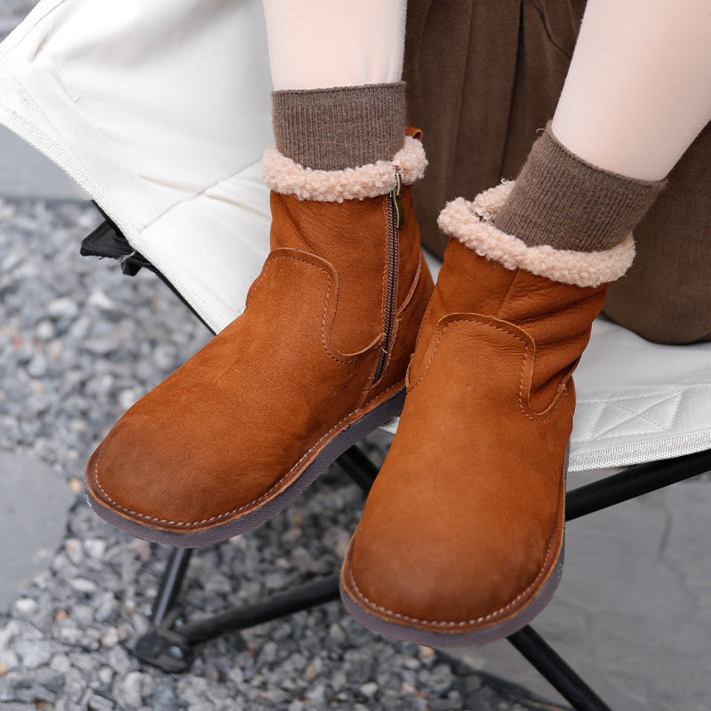 Womens Handmade Leather Ankle Boots Short Boots Side Zipper in Brown/B ...