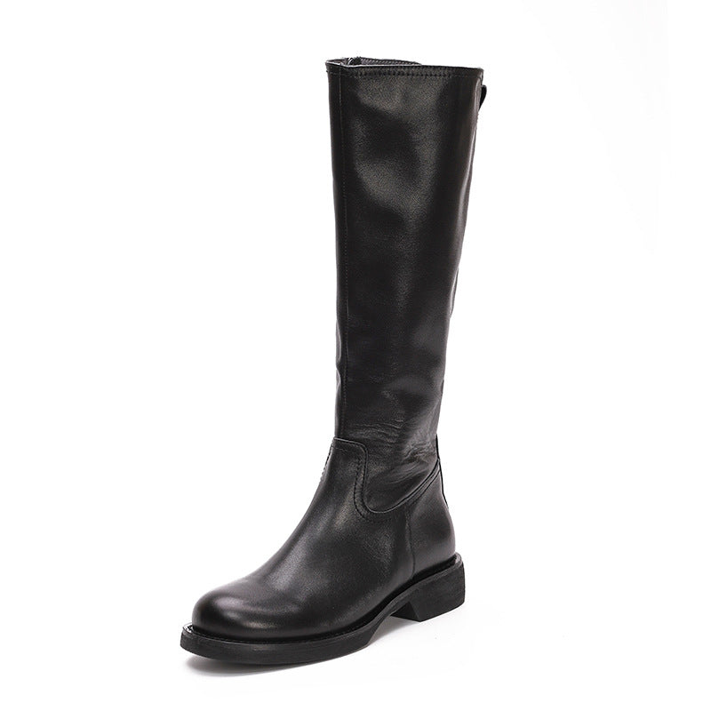 Handmade Soft Leather Knee High Boots Side Zip Riding Boots Black/Coff ...