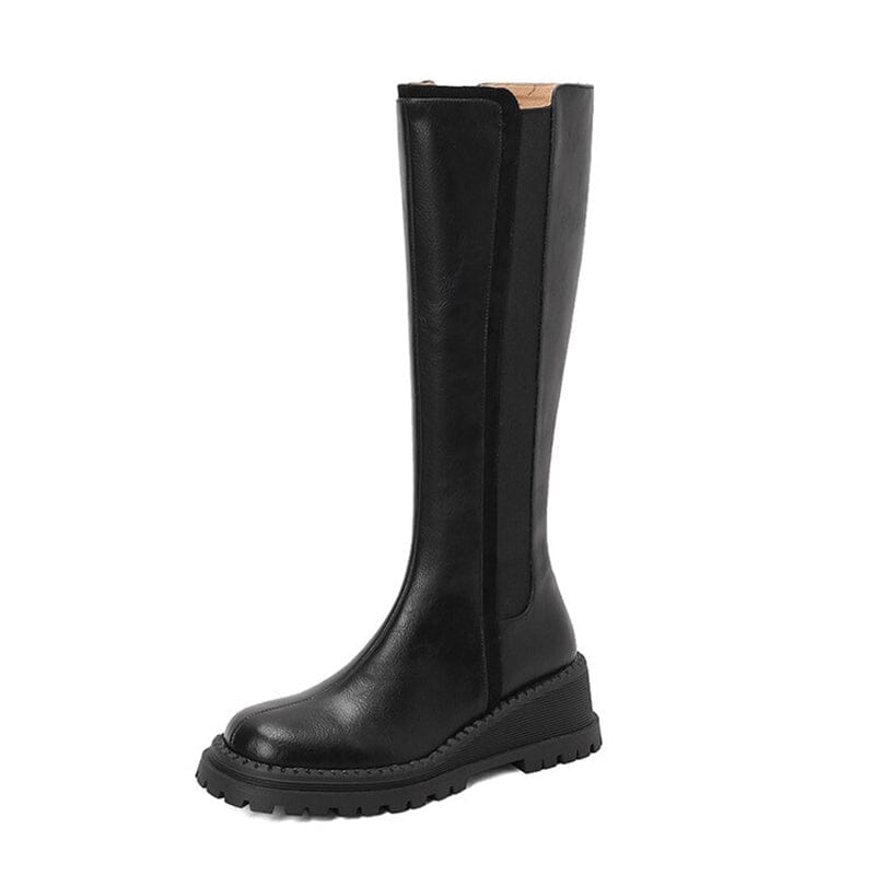Chunky Knee High Boots Riding Boots for Women in Black/Brown Leather ...
