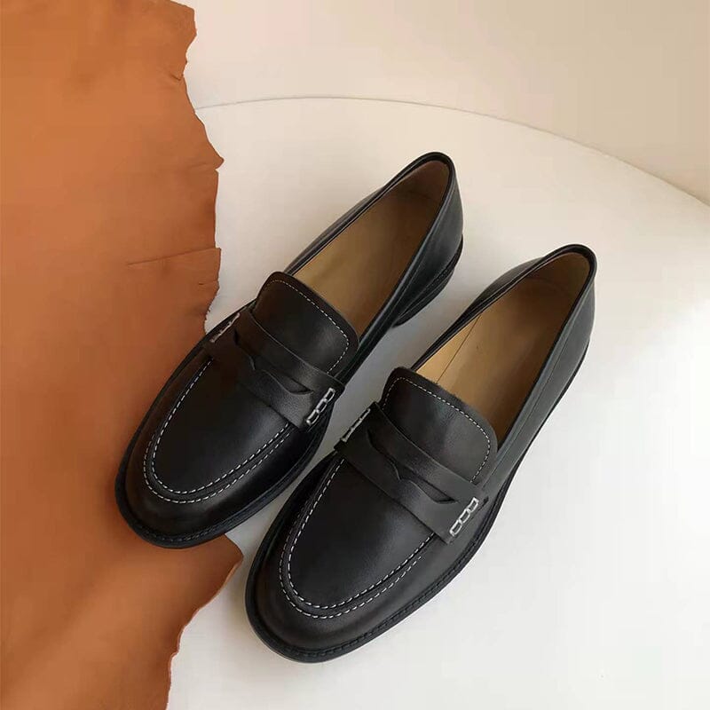 Academic Style Soft Leather Penny Loafers for Women in Brown/Black/Whi ...