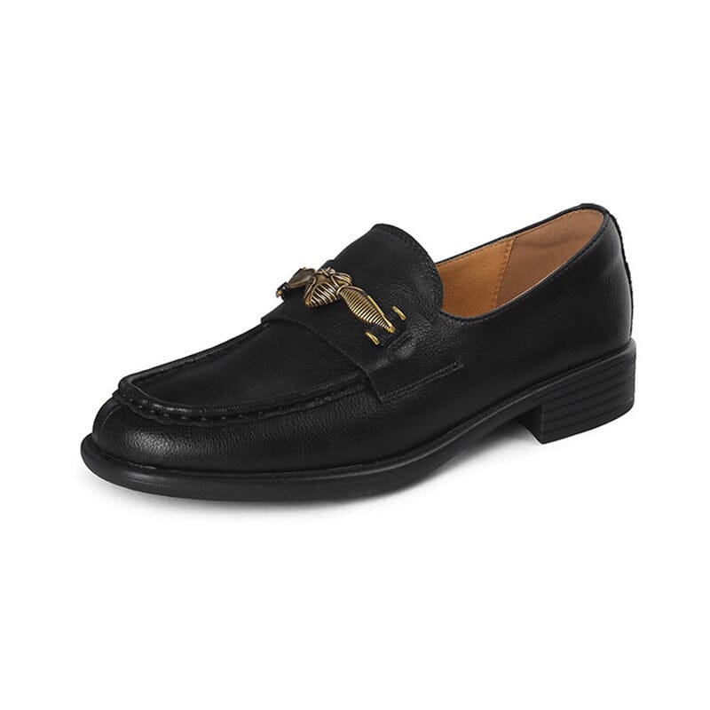 Soft Leather Loafers for Women with Metal Buckle in Coffee/Black â Dwarves Shoes