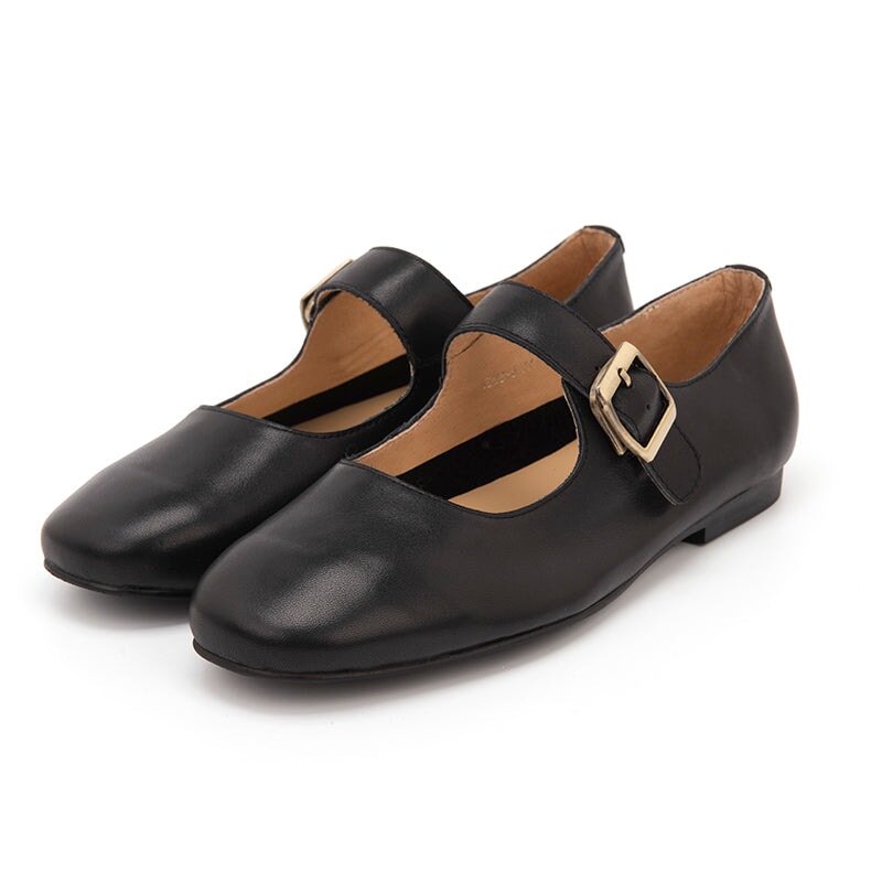 Round Toe Leather Mary Jane Shoes in Black/Brown – Dwarves Shoes