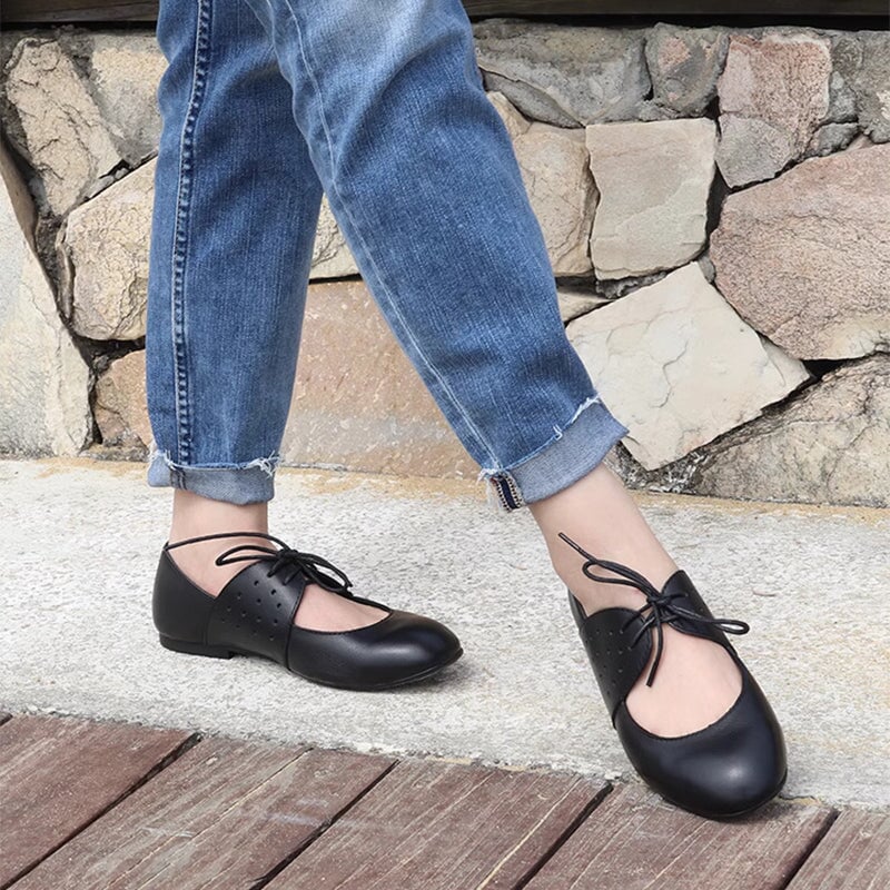 Soft Leather Lace Up Mary Jane Flats Oxfords Handmade in Black/Nude/Br ...