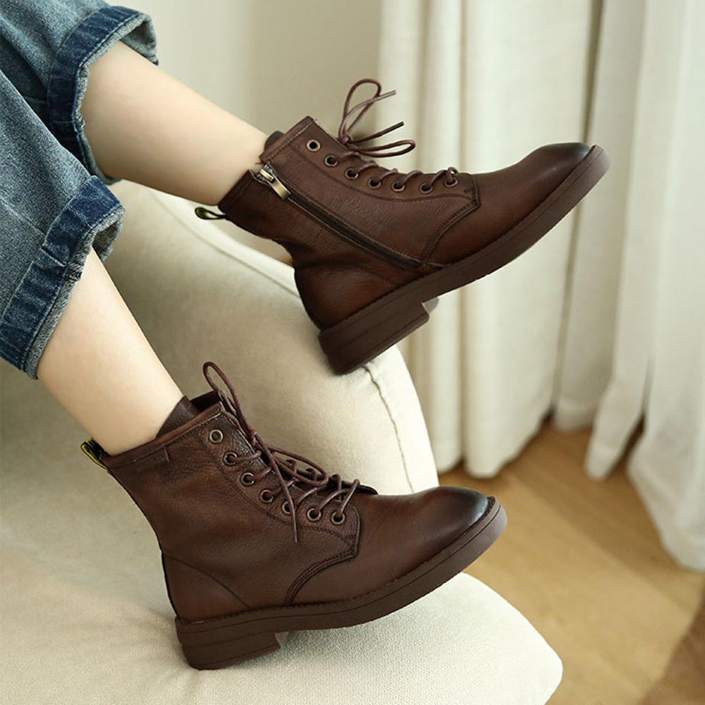 Handmade Classic Martin Boots Women Genuine Leather Lace-Up Oxfords Ro ...