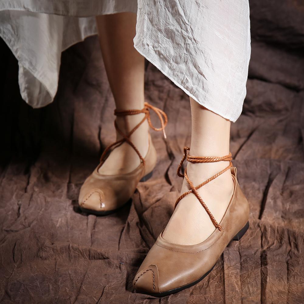 Handmade Soft Leather Ballet Shoes Lace Designer Shoes For Women Sexy