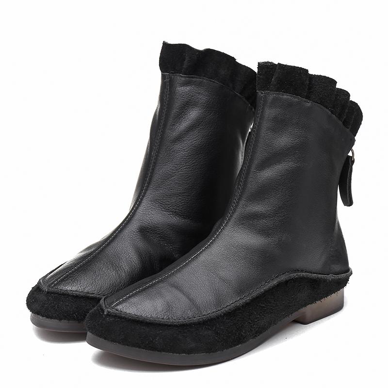 Handmade Leather Chelsea Boots For Women Soft Short Boots Retro Round ...