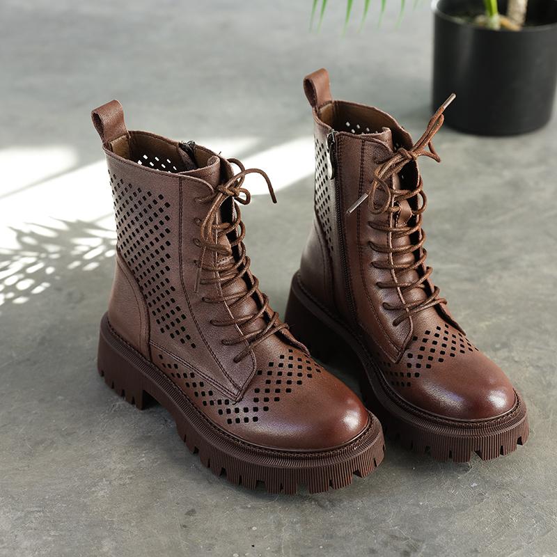 Handmade Genuine Leather Summer Boots Breathable Brown/Black/BrownNew ...