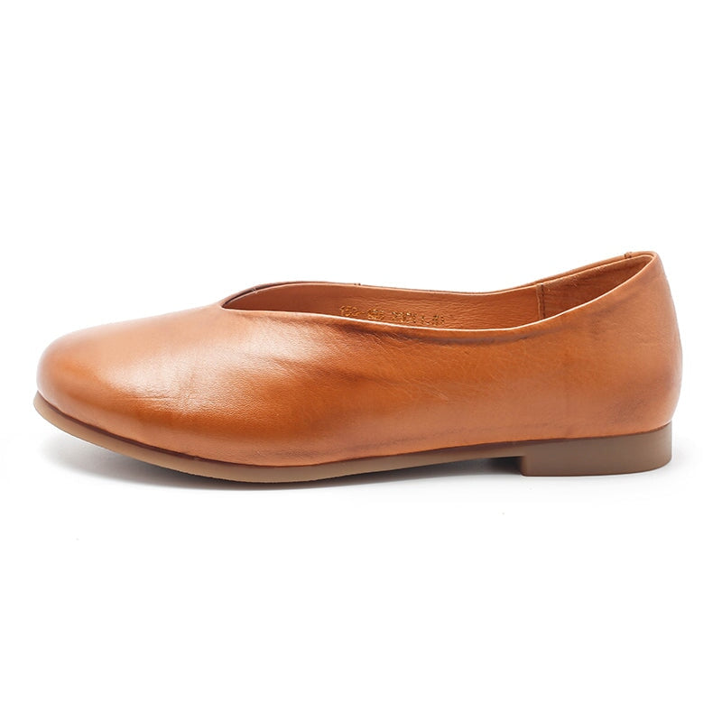 Handmade Genuine Leather Slip Ons Breathable Flats Loafers Black/Beige ...
