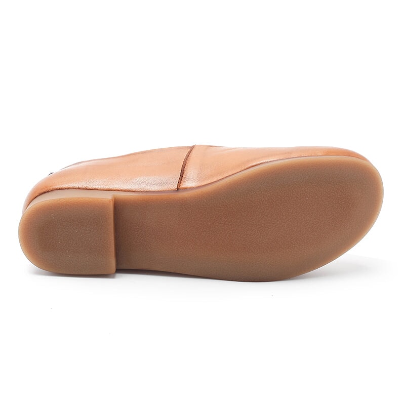 Handmade Genuine Leather Slip Ons Breathable Flats Loafers Black/Beige ...