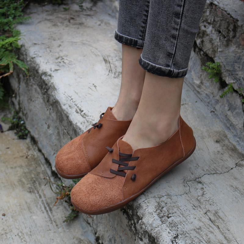 Nubuck Leather Women Loafers Casual Slip On Shoes Flats Brown ...