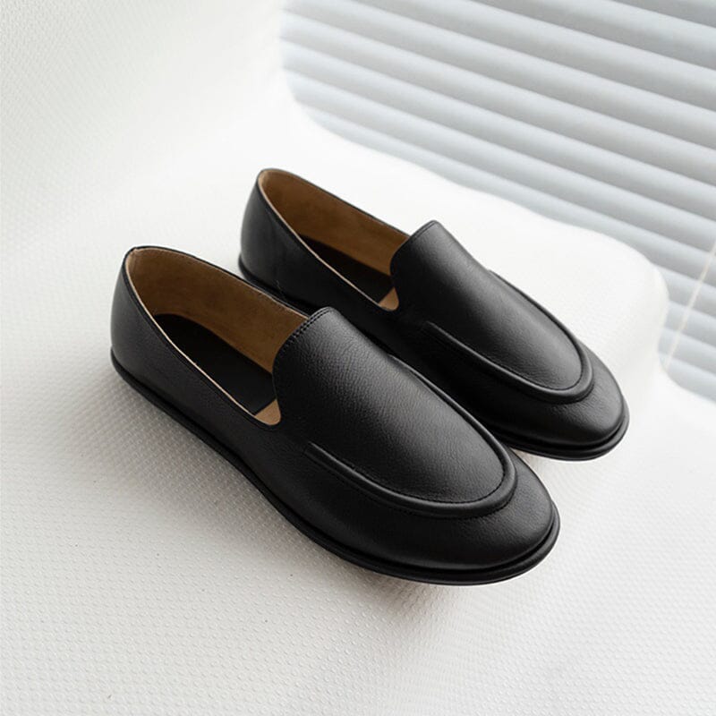 Minimalist Women Flats Slip On Leather Loafers in White/Black/Beige ...