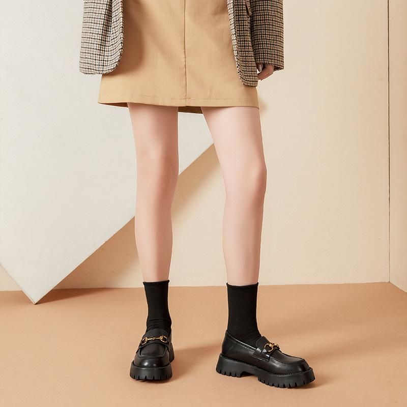 Chunky Loafers with Skirt: A Stylish and Comfortable Combination插图2 Chunky Loafers Women Smooth Genuine Leather Platform Shoes Round Toe M – Dwarves Shoes